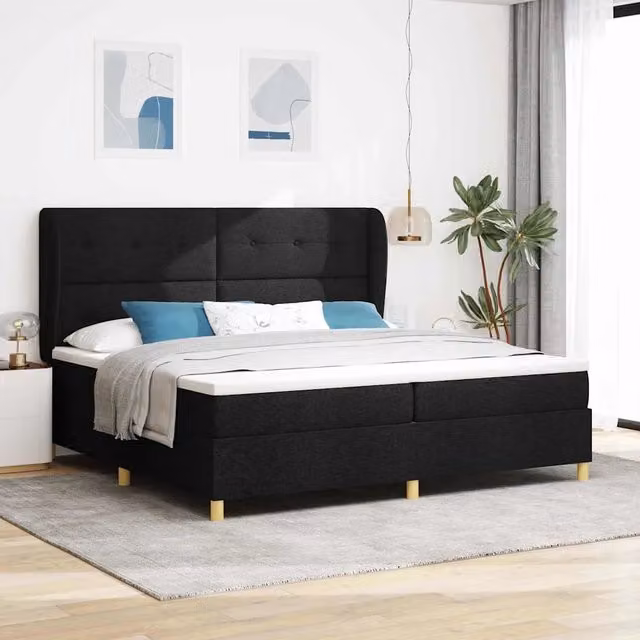 Letto a molle con testiera Nero 200 x 200 cm Tessuto 3340776