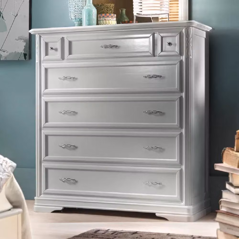 Cassettiera con 7 cassetti ribalta in legno massello Mobili 2G colore bianco L/P/H: 120 x 51 x 130 cm – 1