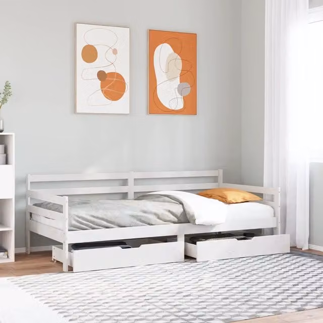 Dormeuse vidaXL in legno massello di pino con cassetti, colore bianco, L/P/H: 200 x 90 x 69,5 cm