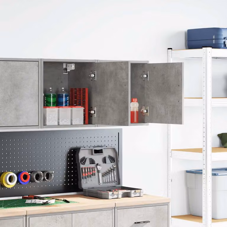vidaXL Pensili per Garage 2 pz Grigio Cemento in Legno Multistrato