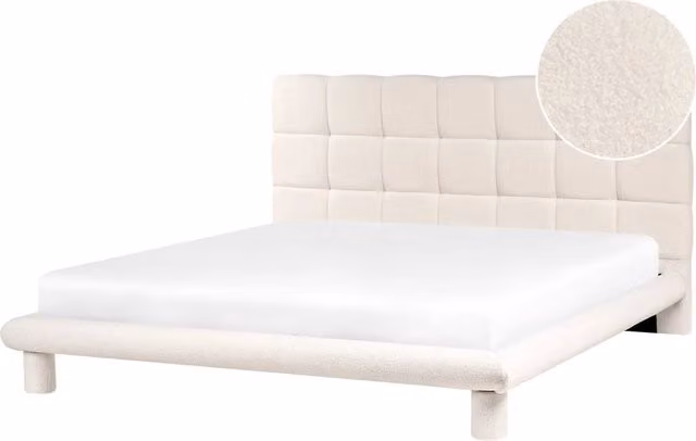 Letto imbottito in bouclé bianco sporco 180 x 200 design scandinavo testata morbida
