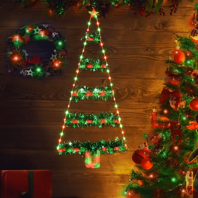 Albero di luci a LED a forma di candela, 81 cm di altezza, 97 LED, verde/rosso, con timer, 8 modalità