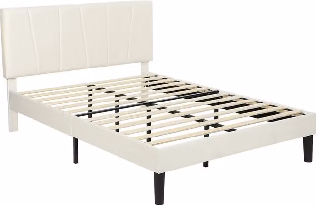 Letto matrimoniale HOMCOM in velluto beige con testiera regolabile e rete a doghe in legno, L/P: 140 x 190 cm – 1