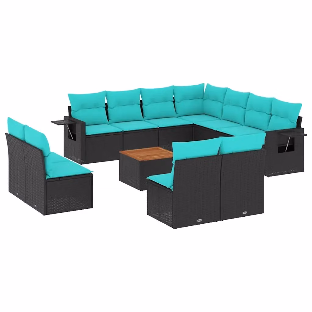 Set di Divani da Giardino a Forma di U vidaXL con Cuscini e Tavolino da Esterno in Polyrattan Nero – 2