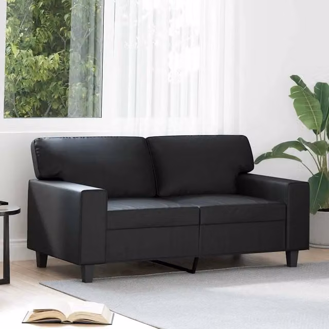Divano a 2 posti moderno vidaXL in similpelle nera con struttura in metallo per il tuo soggiorno L: 154 cm, P: 77 cm, H: 80 cm – 1