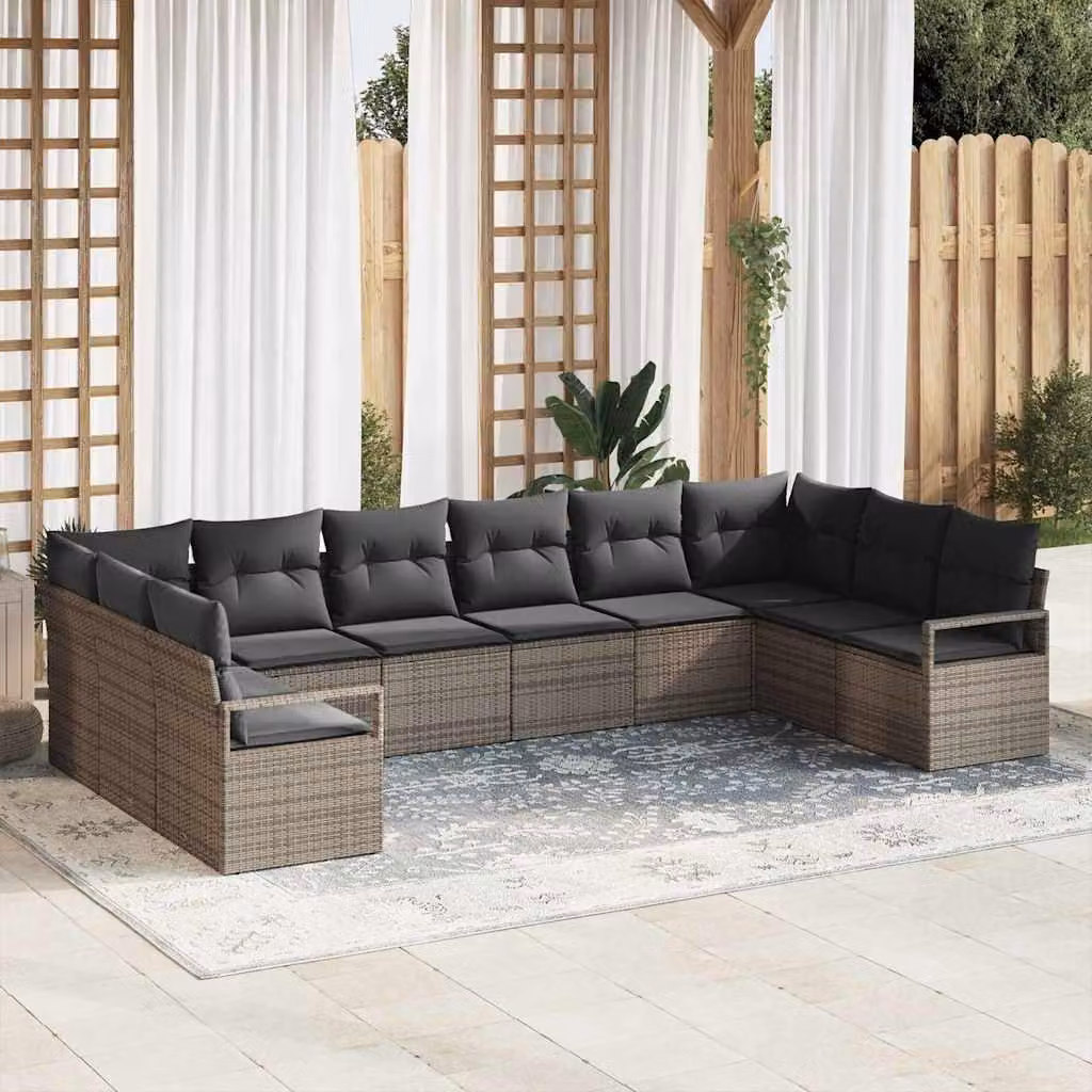 Maison Exclusive - Set di divani da esterno, 10 pezzi, grigio [Materiale sintetico]: rattan sintetico