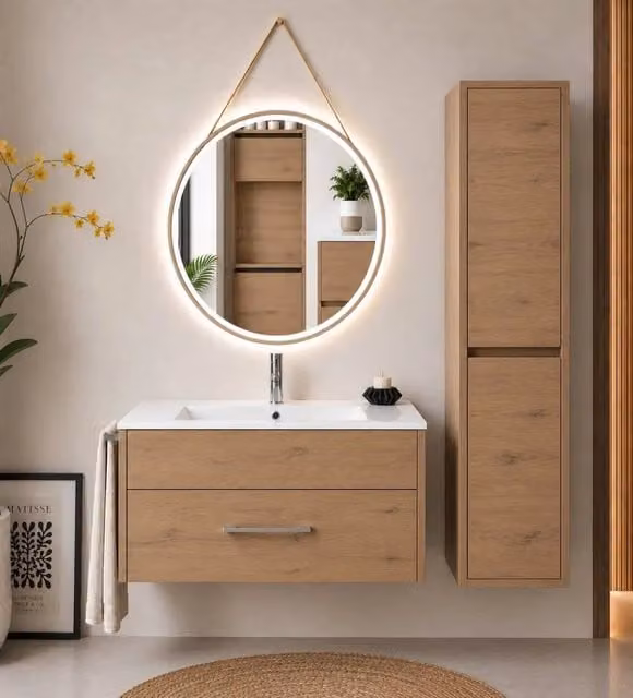 Mobile bagno con lavabo ORIGENBATH FLORENCIA senza specchio 80x45 cm estepa con colonna