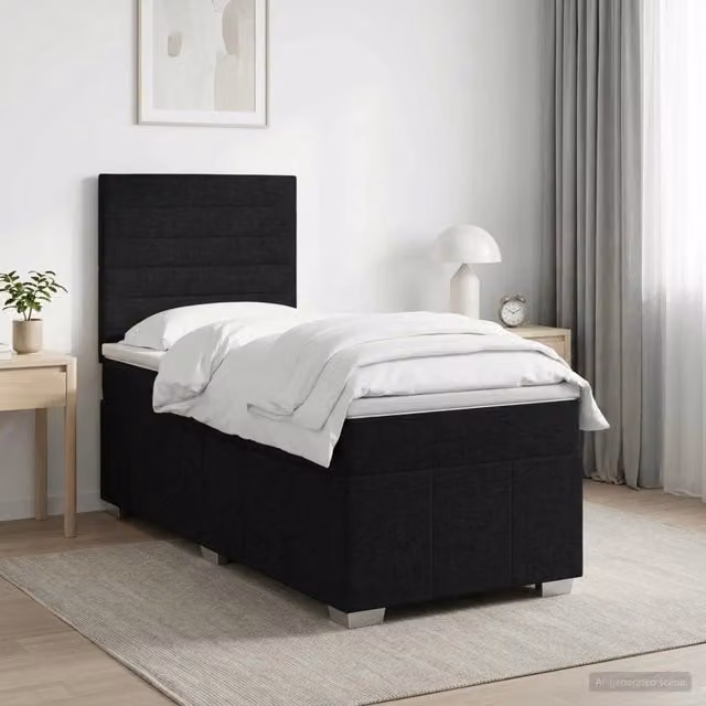 Letto box spring con materasso Nero 100 x 200 cm Tessuto 3454066