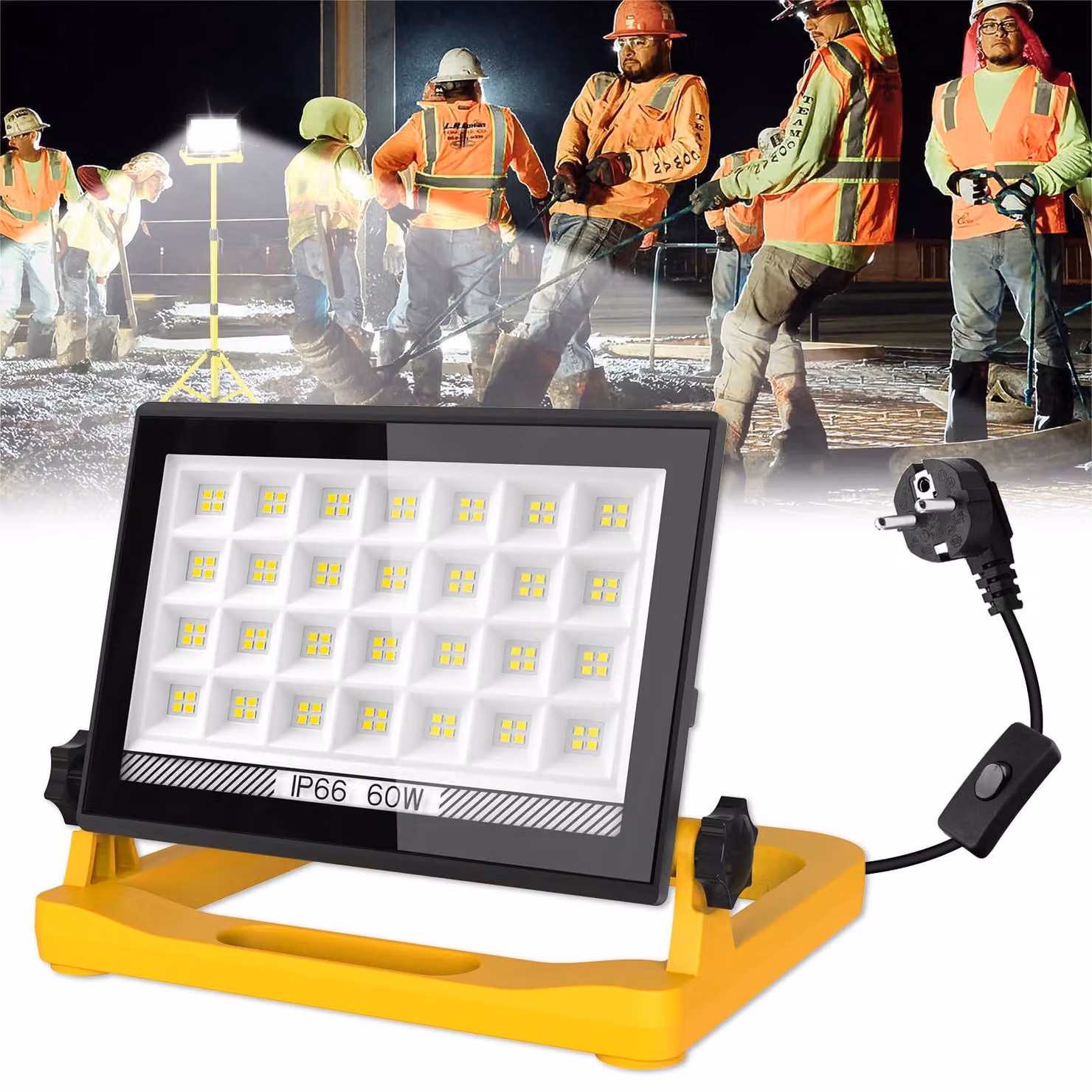 Lampada da lavoro a LED, 60W, 6000K, 3 modalità, grado di protezione IP66 (resistente all'acqua), cavo da 4 metri