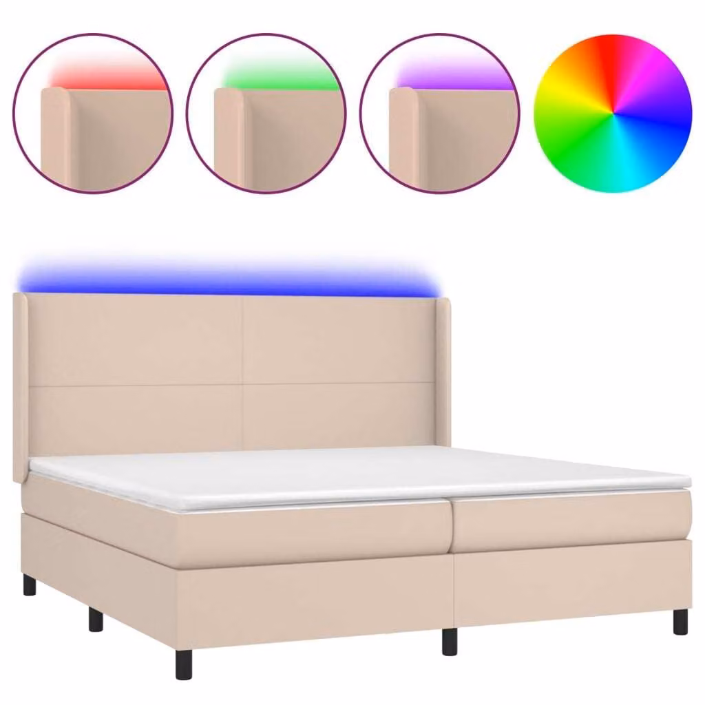 Giroletto Molle Materasso e LED Cappuccino 200x200cm Pelle finta