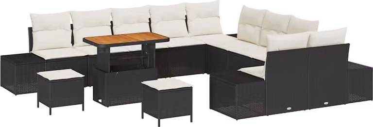 Set Divano da Giardino con cuscino 13 pcs Nero polyrattan