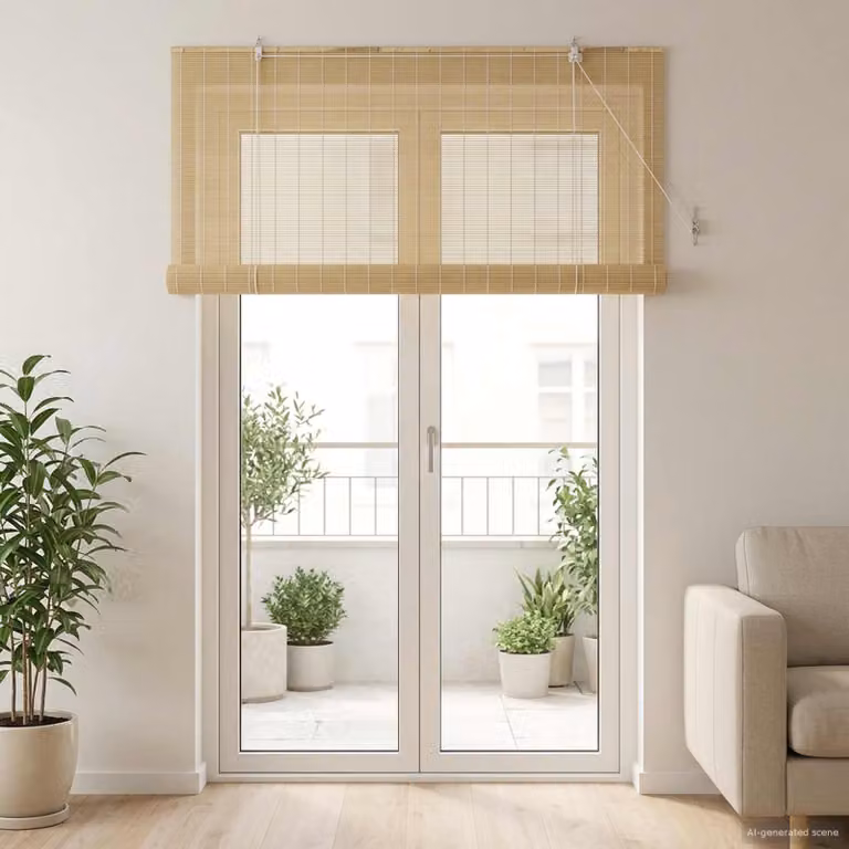 Tenda a rullo vidaXL in bambù beige e marrone, semi-trasparente e resistente ai raggi UV, L 130 cm x H 220 cm