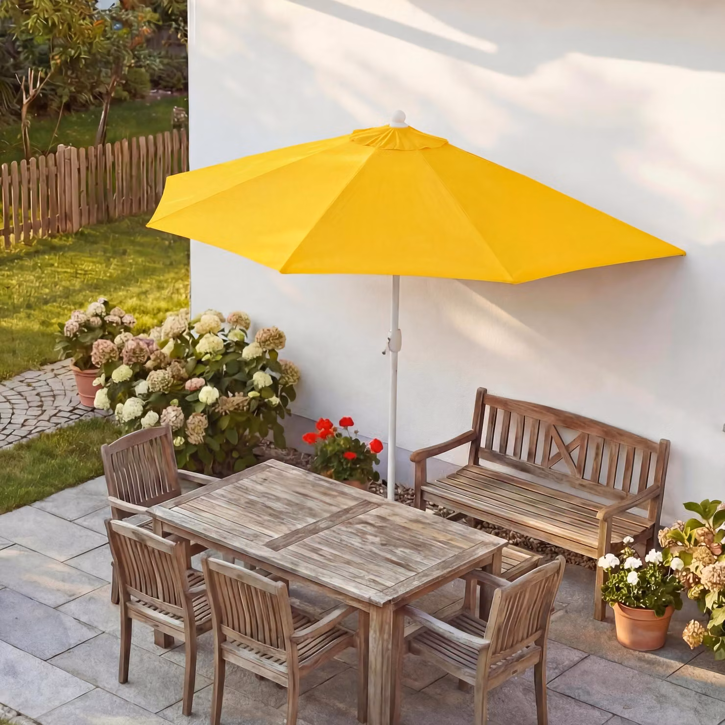 Ombrellone Parla, ombrellone da balcone, poliestere/alluminio UV 50+ 3kg ~ 270cm giallo senza supporto