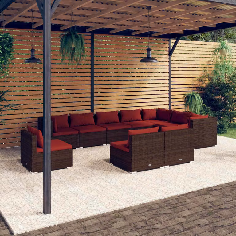 Maison Exclusive - Set da giardino da 10 pezzi con cuscini in polyrattan marrone