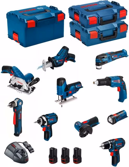 Kit utensili elettrici Bosch 12V BMK10-28AD3 blu con batterie ricaricabili