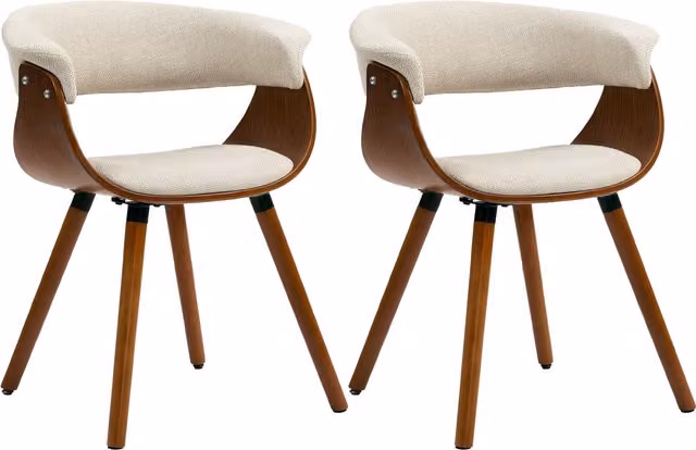 Set di 2 sedie da pranzo imbottite HOMCOM con schienale curvo e gambe in legno di faggio, beige