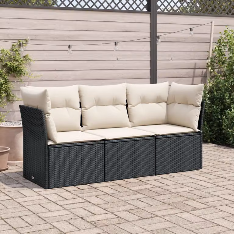 vidaXL Set Divano da Giardino a L con Cuscini, Struttura in Metallo e Polyrattan, Nero e Bianco
