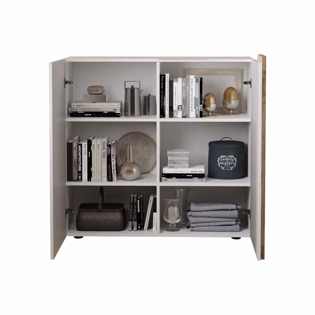 Madia Lucito DMORA con 4 ripiani, design moderno, colore bianco lucido, L 121 cm x P 44 cm x H 114 cm – 2