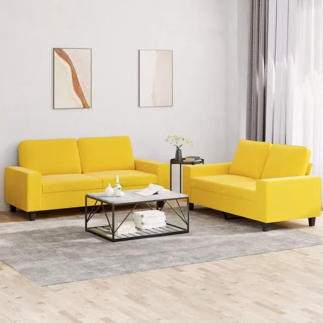 Set di Divani 2 pz Giallo Chiaro in Tessuto 3201887
