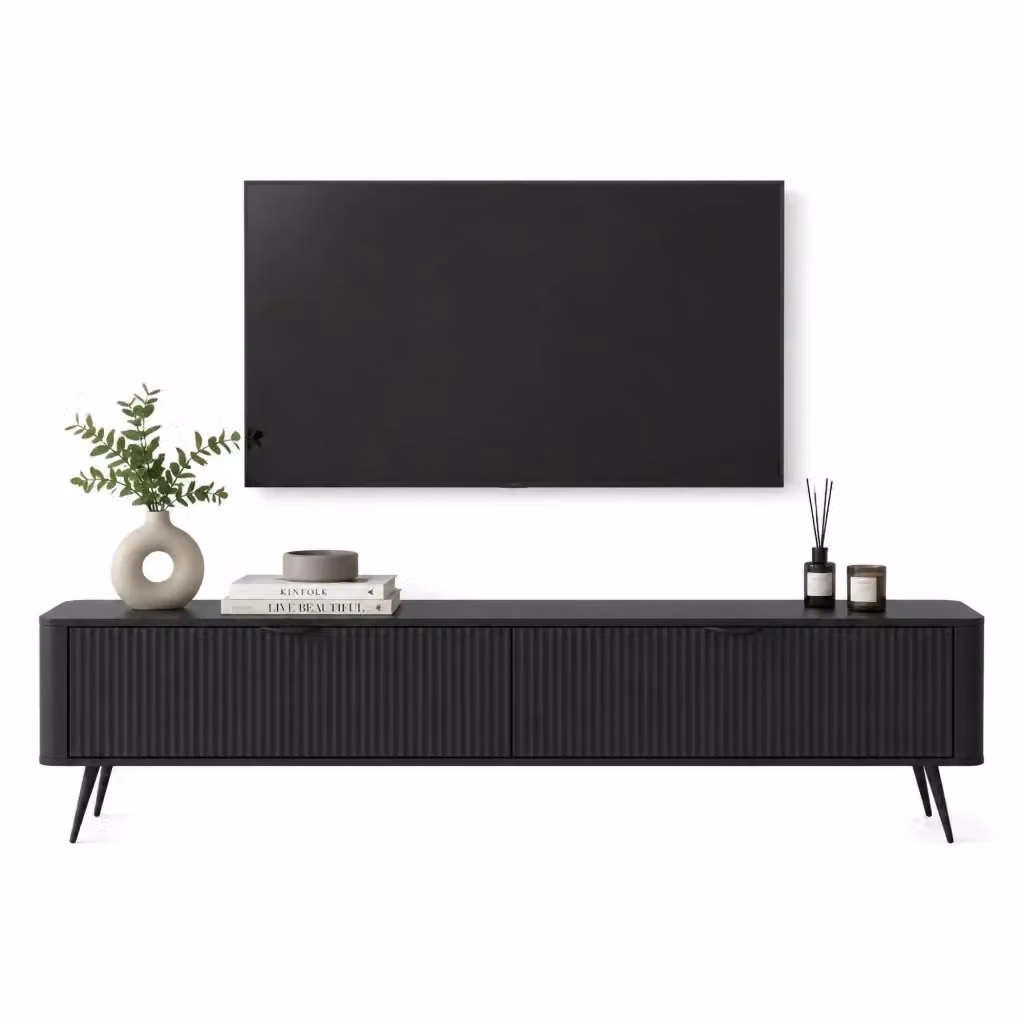 Mobile Porta TV Kala DMORA con 2 Ripiani, Nero, L 200 cm x P 38 cm x H 51 cm – 2