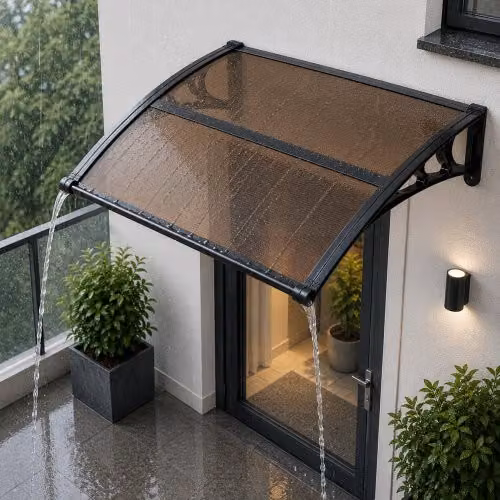 Tettoia per ingresso VEVOR marrone con canale di drenaggio in policarbonato e alluminio, L: 96,5 cm, P: 27,5 cm, H: 101,7 cm