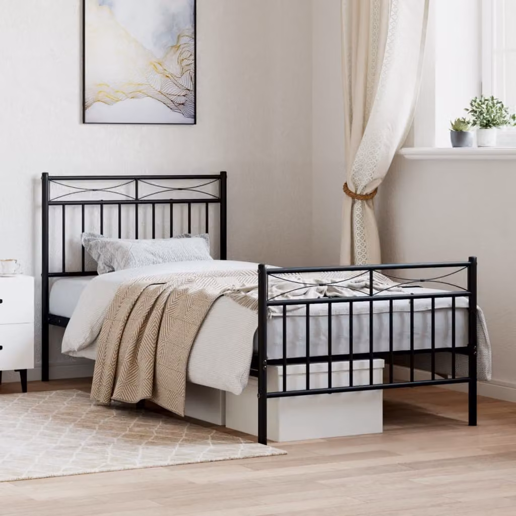 vidaXL Giroletto in metallo nero con testiera e pediera L/P/H: 90 x 200 cm