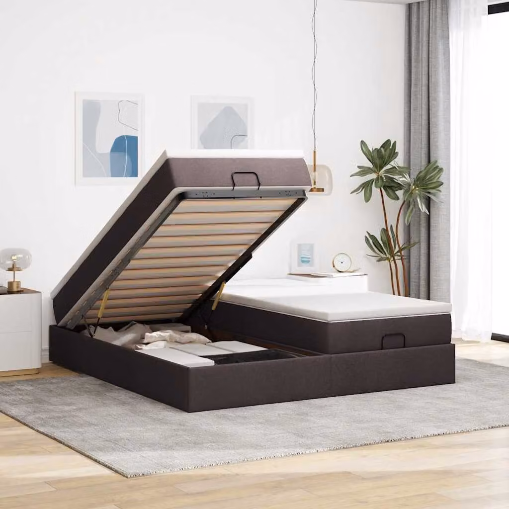 vidaXL Struttura Letto con Contenitore a Sollevamento e Materassi in Tessuto L/P/H: 200 x 200 x 23,5 cm