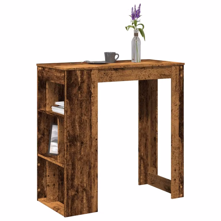 vidaXL Tavolo Bar con Rastrelliera in Legno e Multistrato, Colore Marrone Antico, L: 102 cm, P: 50 cm, H: 103,5 cm
