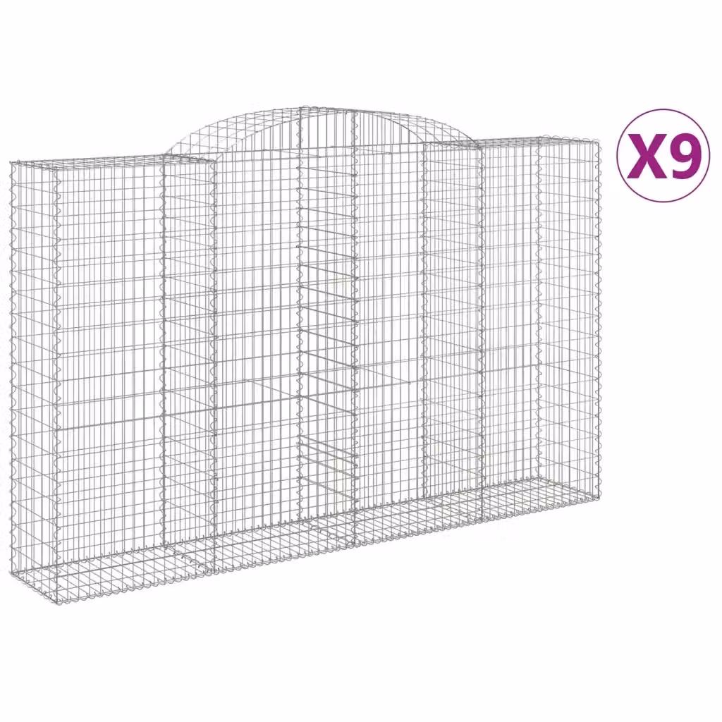 Set di 9 Cesti Gabbioni ad Arco vidaXL in Acciaio Zincato Argento L: 300 cm, P: 50 cm, H: 180/200 cm – 2