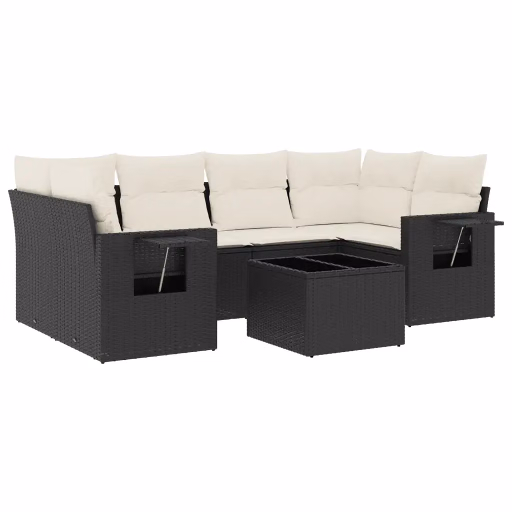 vidaXL Set Divano da Giardino a L con Polyrattan e Cuscini, 7 Pezzi, Nero e Bianco – 2