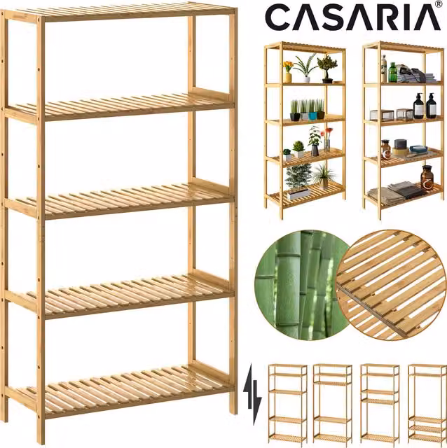 Scaffale Casaria® in bamboo con 5 ripiani regolabili, H 130 x L 60 x P 26 cm
