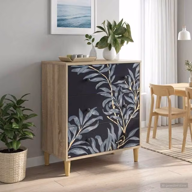 Cassettiera DOKKUM vidaXL con stampa floreale blu e marrone, L: 66 cm, P: 36,5 cm, H: 75 cm – 1