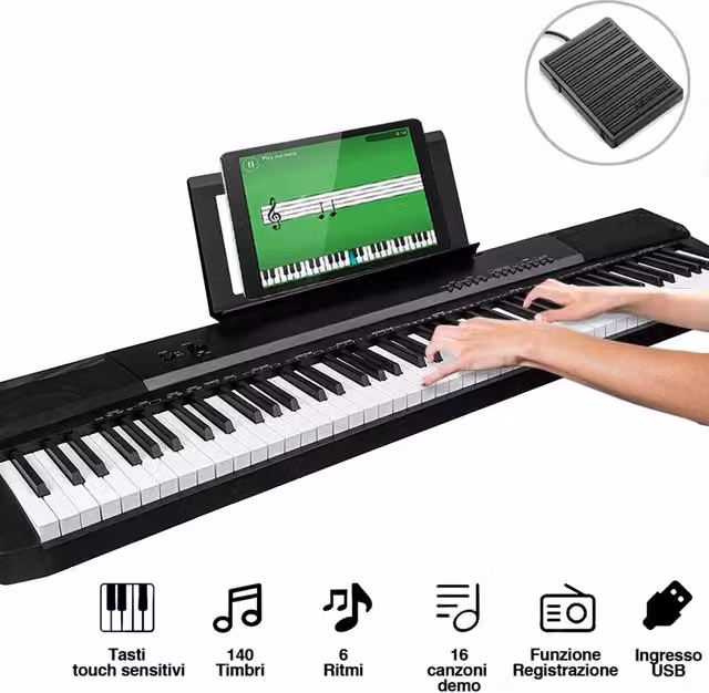Tastiera Musicale Professionale Tera Music con 88 Tasti Pesati, Colore Nero, Connessioni USB e Jack 3.5 mm