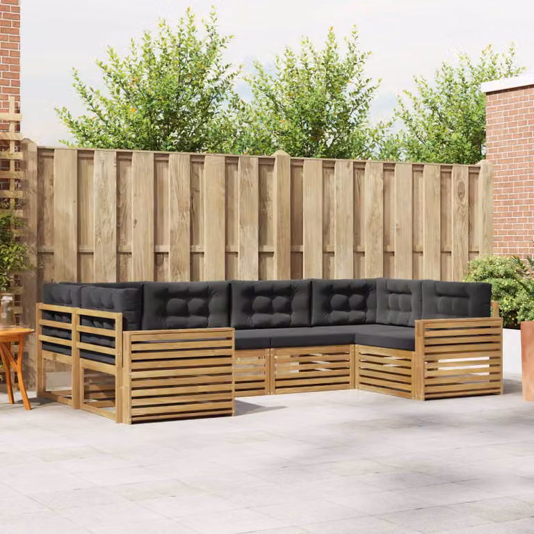 vidaXL Set di divani da esterno a L in legno di acacia con cuscini, Bianco e Antracite