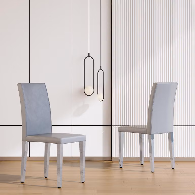 Set di 2 sedie da pranzo, design minimalista, rivestite in ecopelle, struttura in metallo (grigio chiaro, argento)