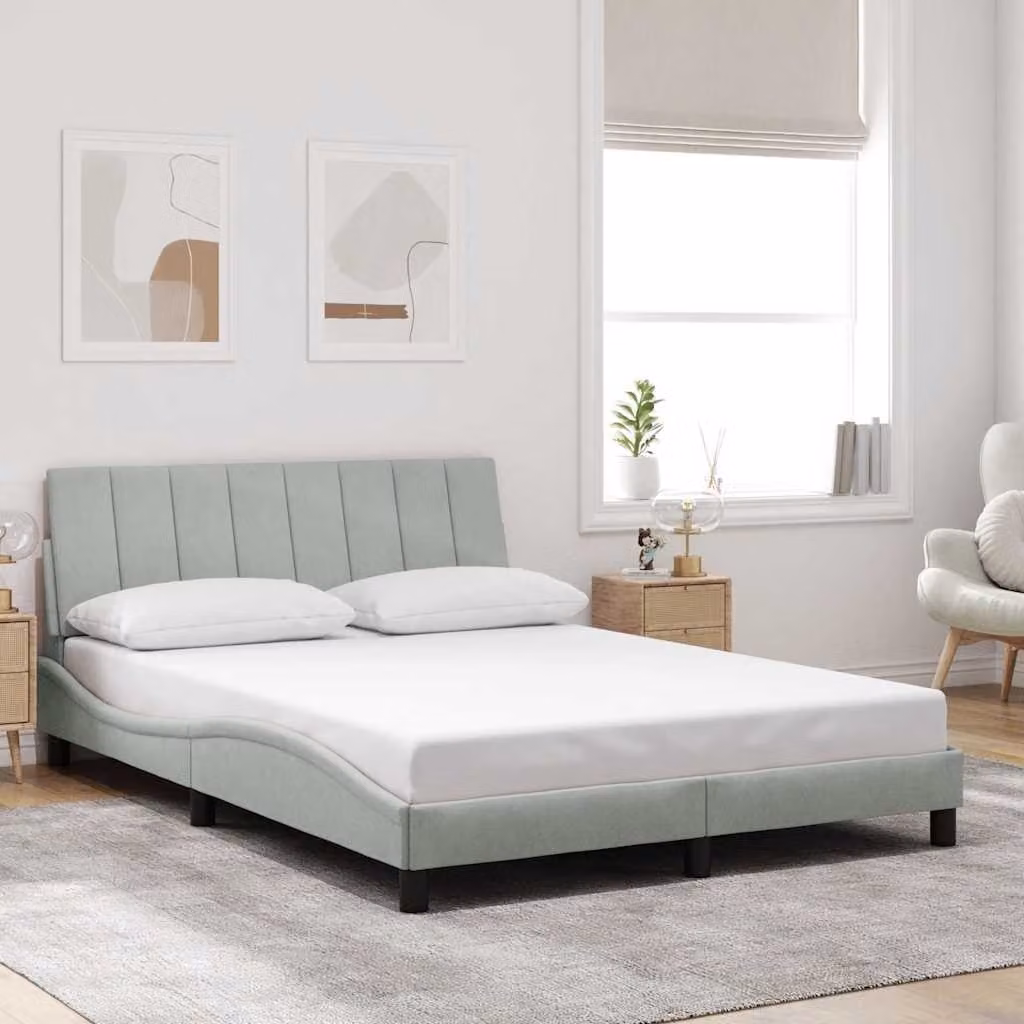 vidaXL Giroletto Hanko senza Materasso in Velluto Grigio Chiaro 140x200 cm – 1