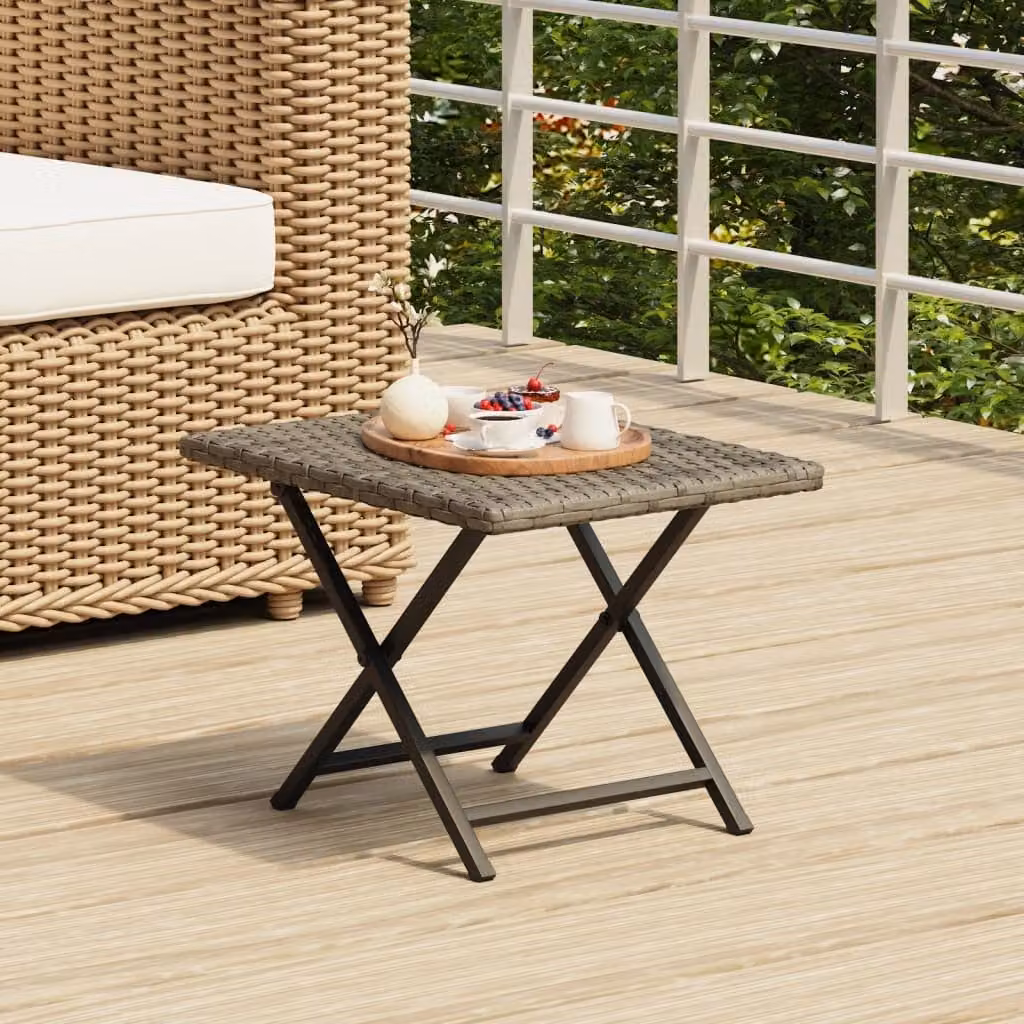 vidaXL Tavolo Pieghevole in Polyrattan Grigio L/P/H: 45 x 35 x 32 cm