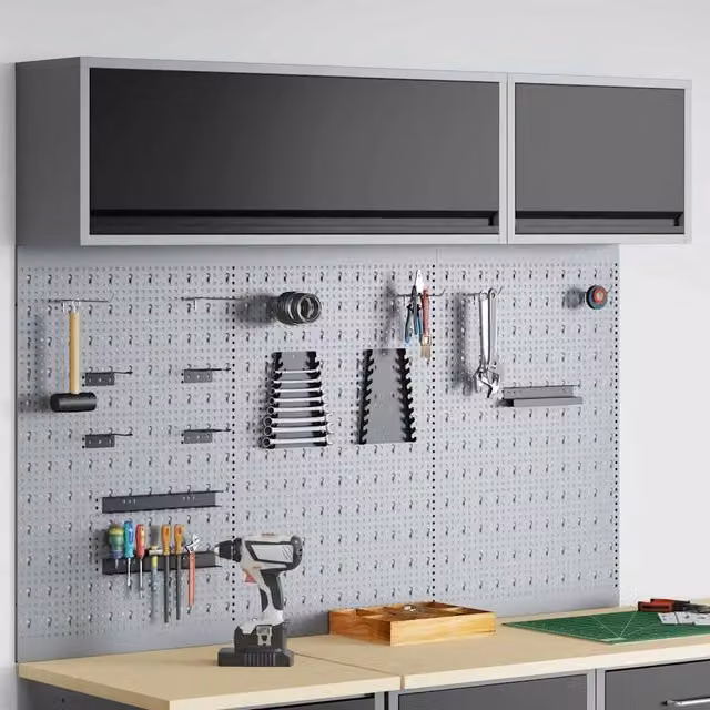 Set di 5 armadi per attrezzi vidaXL in metallo nero e grigio con scaffali interni, modello da parete stile industriale