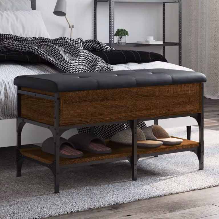 vidaXL Panca Porta Scarpe in Stile Industrial con Seduta in Pelle Sintetica, Colore Marrone e Nero, L 82 cm x P 42 cm x H 45 cm