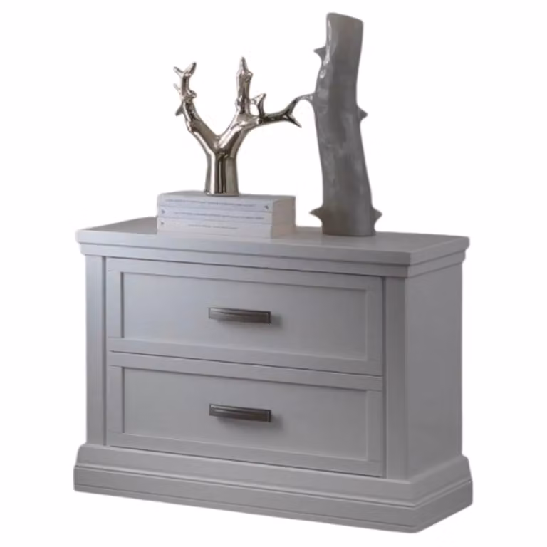 Comodino classico in legno di faggio bianco stile shabby con 2 cassetti Mobili 2G L: 63 cm, P: 39 cm, H: 54 cm