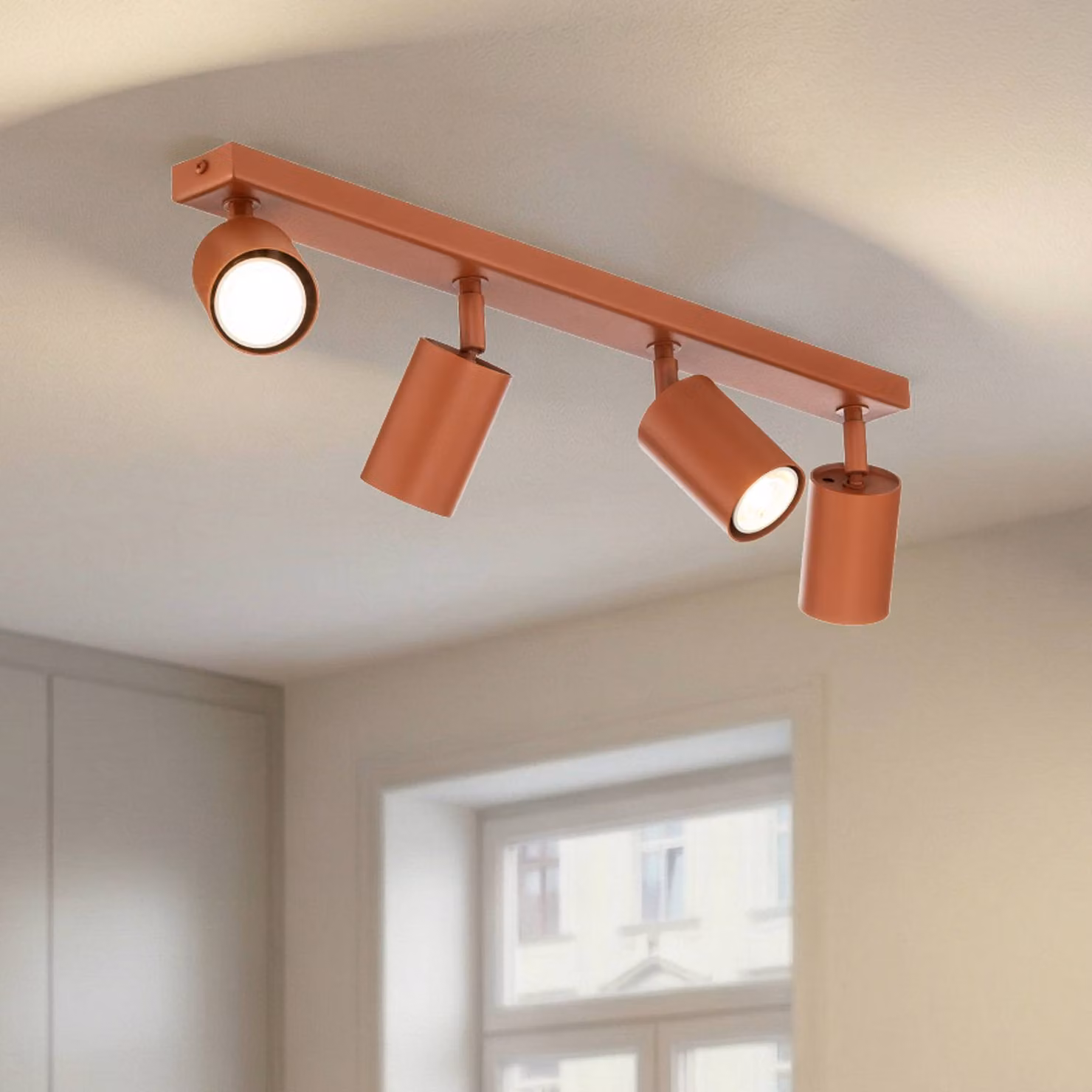 Faretto da soffitto Zoom, a 4 luci, rosso, acciaio, GU10 Zoom SIGMA, dimmerabile, Rosso, Soggiorno / Sala da pranzo, Metallo, Moderno, Faretto