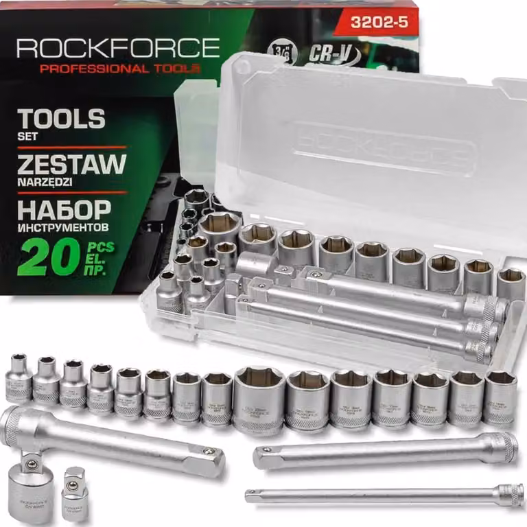 SET DI UTENSILI ROCKFORCE 20 pz. con adattatori e prolunghe