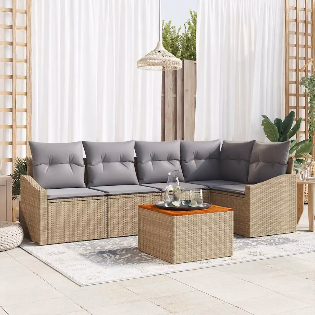 vidaXL Set Divano da Giardino a L con Tavolino 6 pz Beige e Grigio in Polyrattan e Acciaio – 1