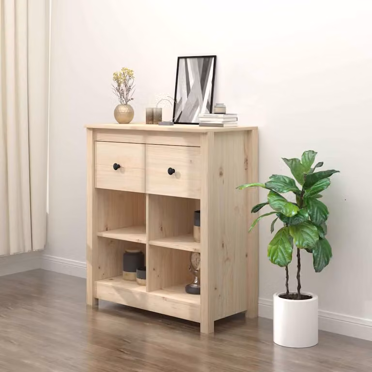 Credenza vidaXL in legno massello di pino, colore beige/marrone, L: 70 cm, P: 35 cm, H: 80 cm