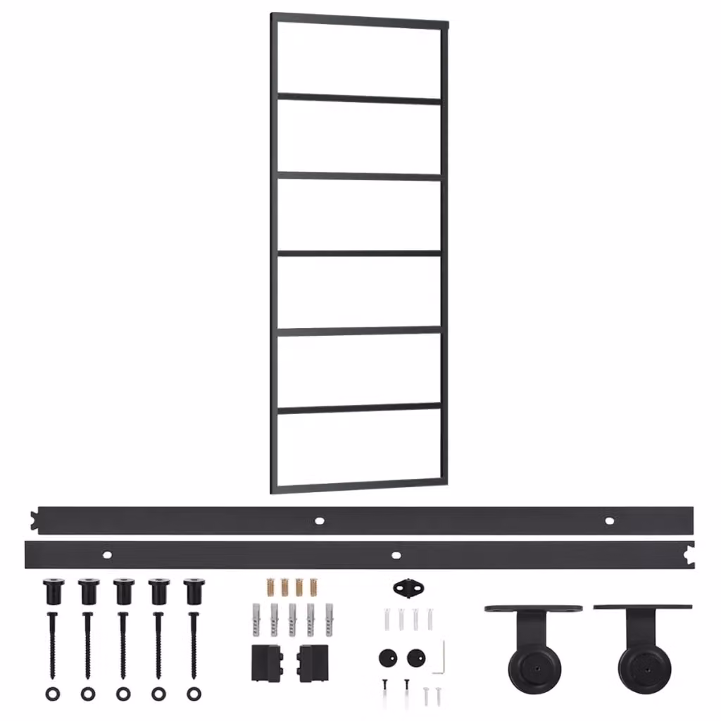 Porta Scorrevole vidaXL in Alluminio e Vetro Trasparente con Kit di Montaggio, Colore Nero, L: 76 cm, H: 205 cm – 2