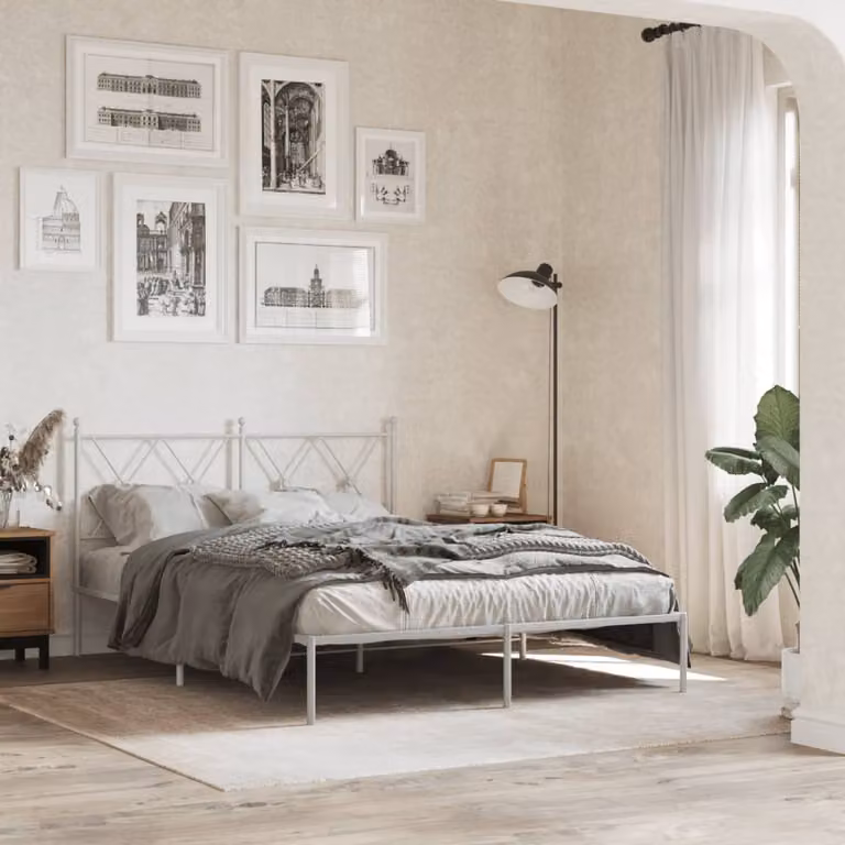 vidaXL Giroletto con Testiera in Metallo Bianco L: 142 cm, P: 196 cm, H: 90,5 cm