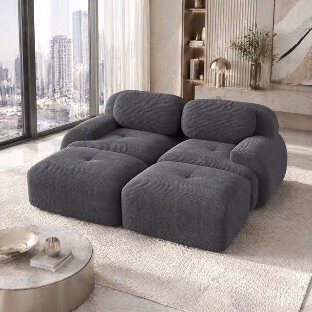 Divano angolare modulare senza telaio in corduroy; 208x178x70 cm; grigio