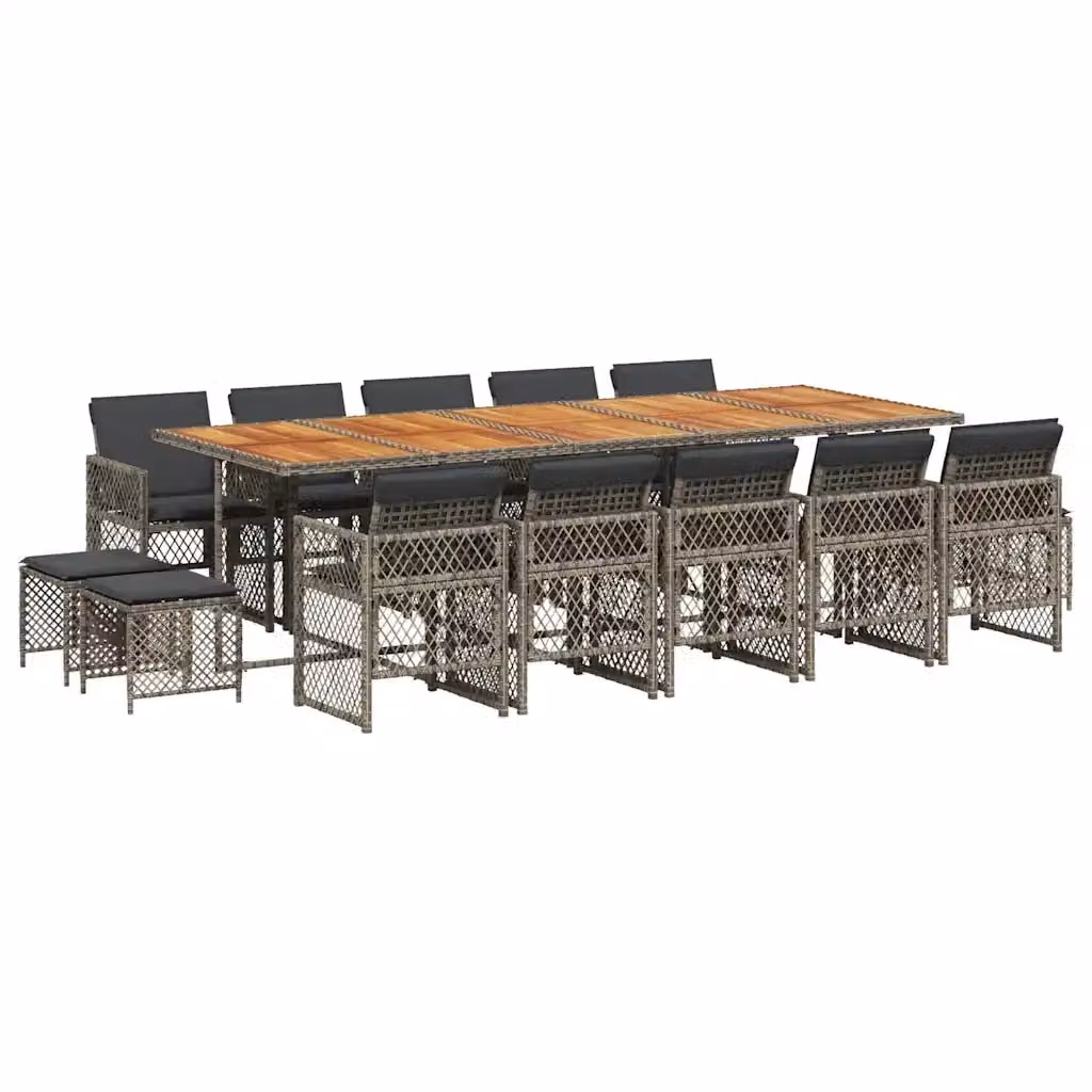 Set da Pranzo da Giardino vidaXL in Polyrattan e Legno di Acacia, 15 Pezzi, Grigio e Marrone – 2