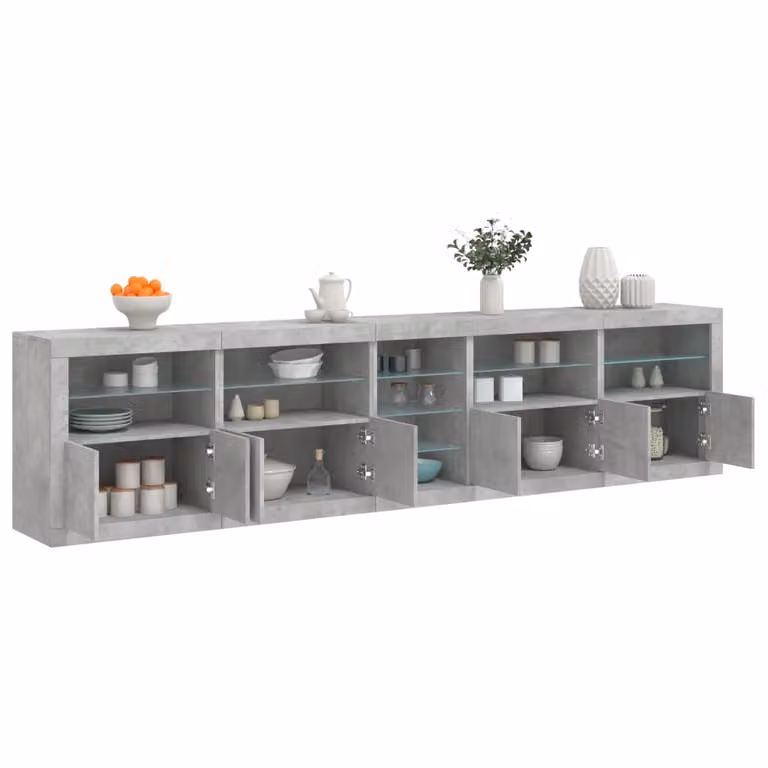 vidaXL Credenza Moderna con Luci LED Grigio Cemento L: 283 cm, P: 37 cm, H: 67 cm