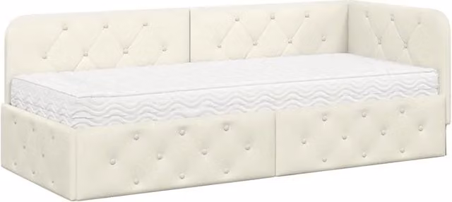 Letto singolo | Letto per adulti | Cornice del letto ad angolo Crema 80 x 200 cm Velluto